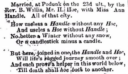 NEWS Married at Podunk IJ and Advertiser March 23 1853